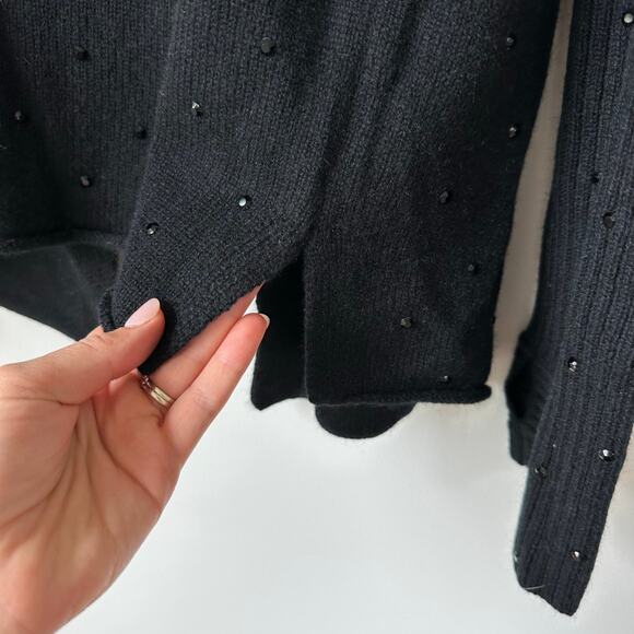 Zadig & Voltaire Cosany Rhinestone Embellished Hooded Cashmere Cardigan Black - Picture 9 of 11